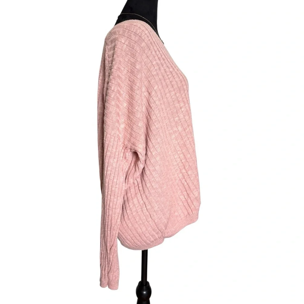 Eileen Fisher Medium Pink Ribbed Organic Cotton Long Sleeve V-neck Sweater - Picture 5 of 9